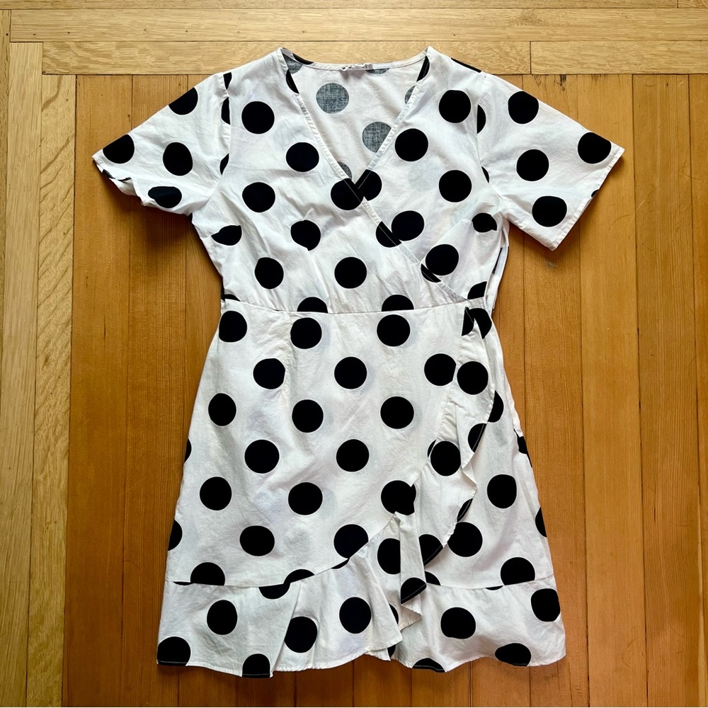 black white polka dot cotton dress M